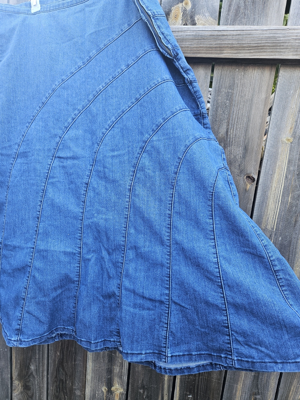 Cj Banks Midi Jean Skirt Size 18W Lightwash Denim Paneled Flared Western Cowgirl - Picture 3 of 12